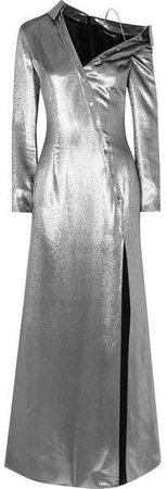 Cushnie - Asymmetric Button-detailed Metallic Silk-blend Gown - Silver