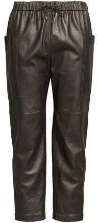 Cropped Metallic Leather Straight-leg Pants