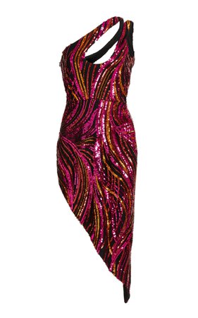 Asymmetric Cutout Sequin Midi Dress By Halpern | Moda Operandi