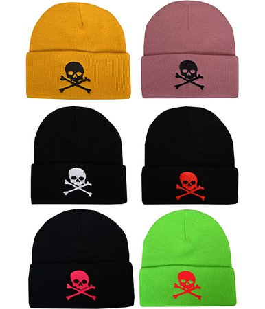 Pirate Beanie Hat Embroidered Skull & Crossbones Various Colours