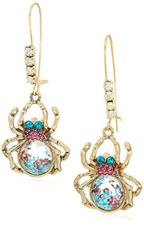 Betsey Johnson Halloween Spider with Shaky Stones Drop Earrings: Jewelry