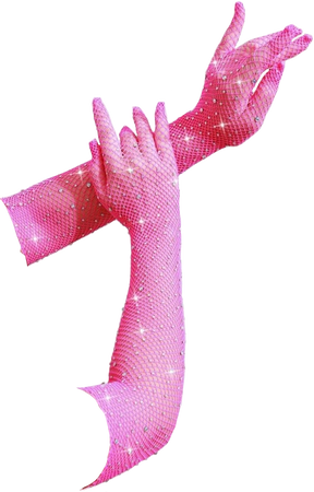 neon pink rhinestone fishnet gloves