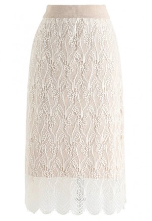 Reversible Lace hem Knit Skirt in Cream - NEW ARRIVALS - Retro, Indie and Unique Fashion