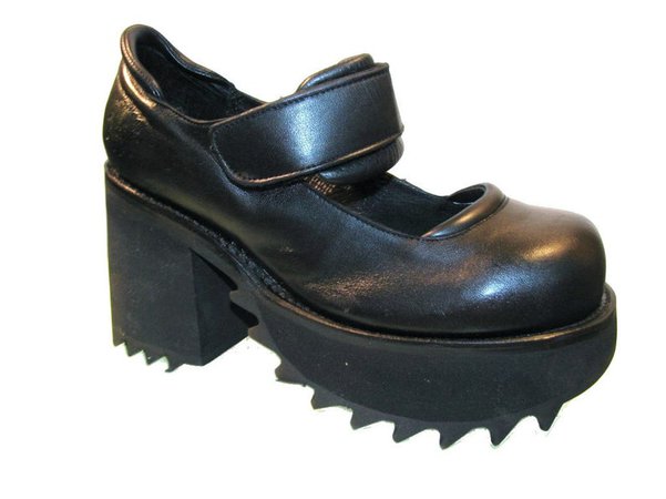 Platform Mary Jane Shoes Vintage Muro Black Leather Industrial | Etsy