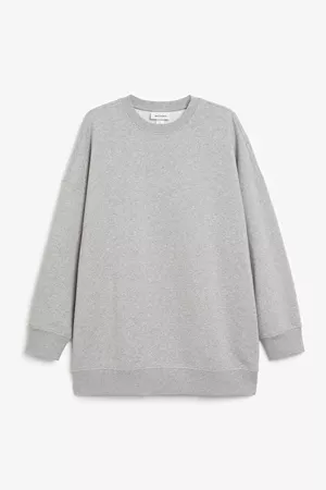 Long black crewneck sweater - Grey melange - Monki WW