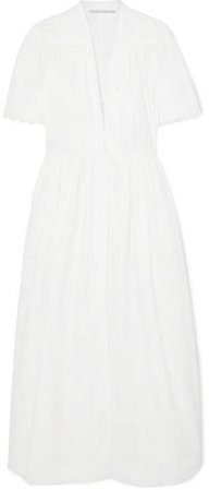 Embroidered Cotton-poplin Midi Dress - White