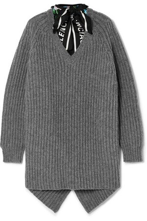Balenciaga | Satin twill-trimmed ribbed wool sweater | NET-A-PORTER.COM