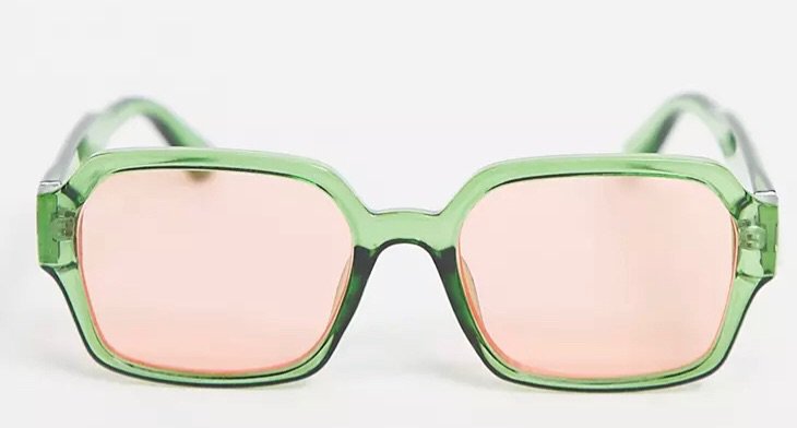 ASOS DESIGN mid square sunglasses with pink lens in green
