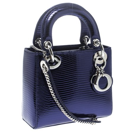 Metallic Blue Lizard Mini Lady Dior Bag