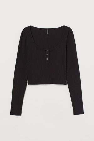 Cropped Jersey Top - Black