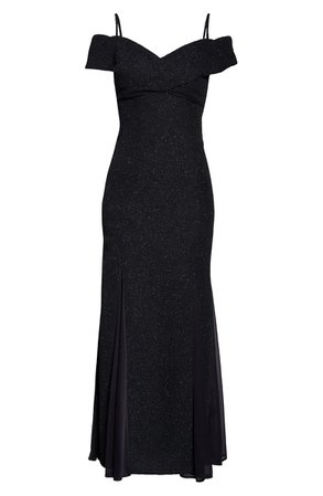 Morgan & Co. Glitter Cold Shoulder Gown black