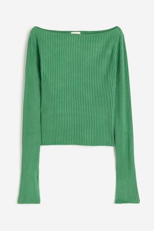 Rib-knit Boat-neck Top - Green - Ladies | H&M US