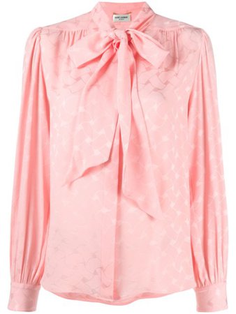 Shop pink Saint Laurent pussy-bow ruched blouse with Express Delivery - Farfetch