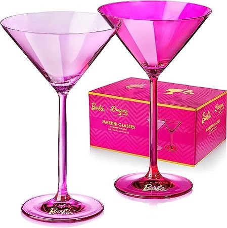 Amazon.com | Dragon Glassware x Barbie Martini Glasses, Pink and Magenta Crystal Glass, As Seen in the Movie, Barbie, Large Cosmopolitan and Cocktail Barware, 8 oz Capacity, Set of 2: Martini Glasses