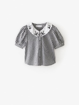 ZARA EMBROIDERED GINGHAM BLOUSE