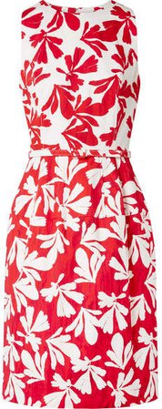 Belted Printed Cotton-blend Twill Dress - Red