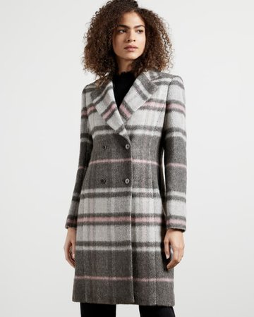 Chevron Wool Midi Coat - Grey | Jackets and Coats | Ted Baker UK