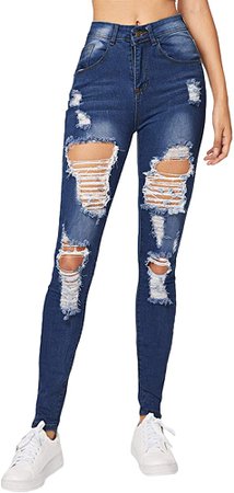 Milumia Women's Casual Mid Waist Skinny Slim Ripped Jeans Denim Pants Blue-2 S at Amazon Women's Jeans store