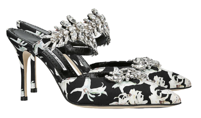 MANOLO BLAHNIK Lurum crystal-embellished satin heeled mules