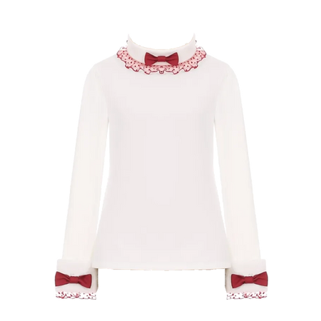 To Alice | Sweet Red Bowknots White Long Sleeves Top (Dei5 edit)