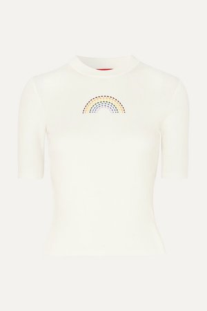 STAUD | Public embroidered ribbed cotton T-shirt | NET-A-PORTER.COM