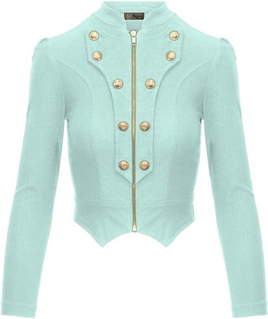 Women's Military Crop Stretch Gold Zip up Blazer Jacket KJK1125 Mint Large at Amazon Women’s Clothing store