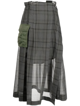 Sacai check-print Midi Skirt - Farfetch