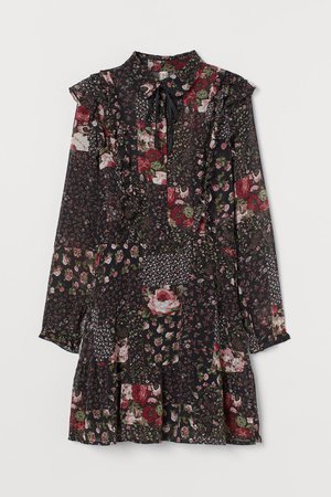 Ruffled Chiffon Dress - Black floral - Ladies | H&M US