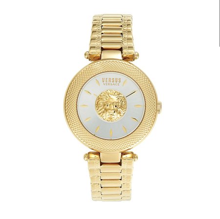 gold and white watch