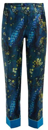 F.R.S – For Restless Sleepers F.r.s For Restless Sleepers - Etere Peacock Print Silk Trousers - Womens - Blue Multi