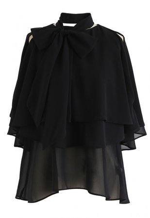 Flowy Ruffle Layered Cold-Shoulder Top in Black - NEW ARRIVALS - Retro, Indie and Unique Fashion