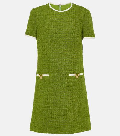 V Gold Tweed Minidress in Green - Valentino | Mytheresa