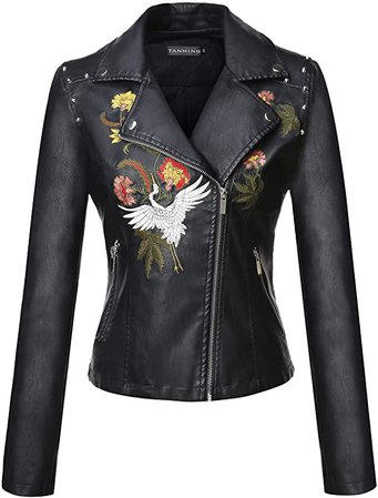 Tanming Women's Faux Leather Moto Biker Short Coat Jacket (Black-L) : Clothing, Shoes & Jewelry