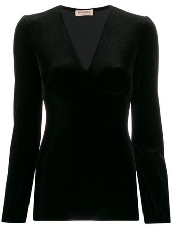 Black Blanca Vita V-Neck Velvet Top | Farfetch.com