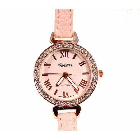 Fashiontage - Rose Gold Crystal Leather Band Watch - 937829433405