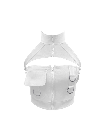 Open Back Peekaboo Front Ring and Flap Detail Halter Top White (Dei5 edit)