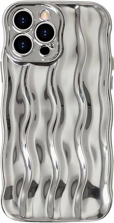 Amazon.com: Anuck for iPhone 14 Pro Case Wavy Edge Water Ripple Pattern Design, Cute Wave Curly Frame Shape Soft Flexible TPU Shockproof Full-Body Protective Phone Case Cover for Women Girls, Shiny Silver : Cell Phones & Accessories