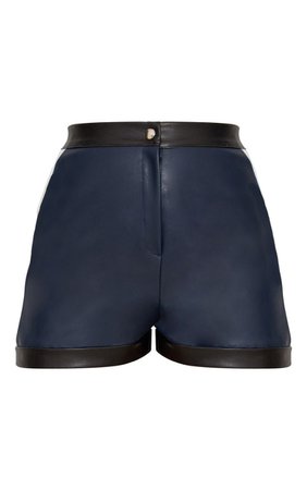 NAVY FAUX LEATHER CONTRAST PANEL SHORTS.JPG (740×1180)