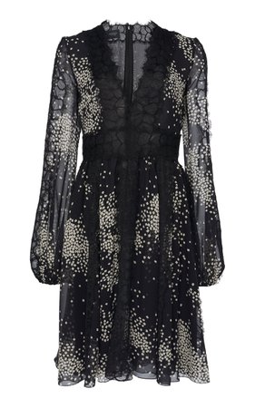 Temperley London- Printed Silk Chiffon Dress With Lace Inset