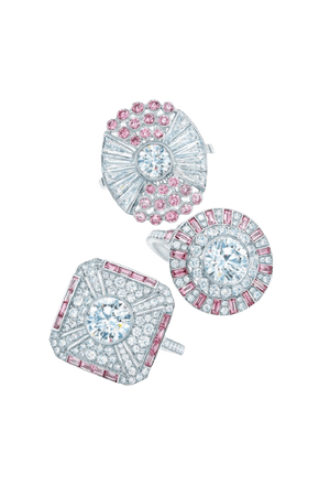 Tiffany pink and white diamond rings in platinum