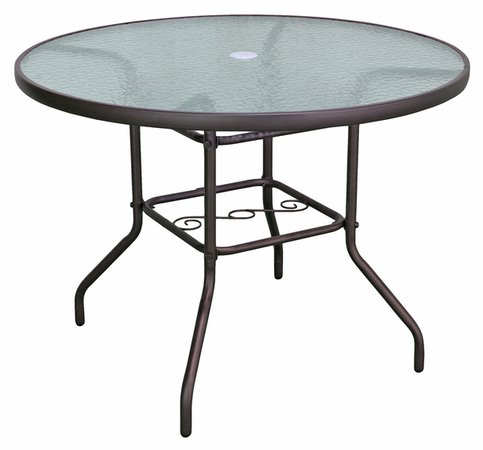Garden Elements Sienna Metal Round Patio Glass Top Table, 40" (Brown) - Esbenshades