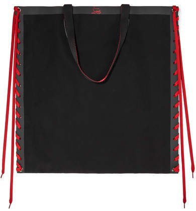Cablace Lace-up Leather-trimmed Canvas Tote - Black