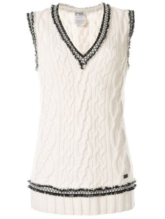Shop white Chanel Pre-Owned fray-trimming knitted vest with Express Delivery - Farfetch