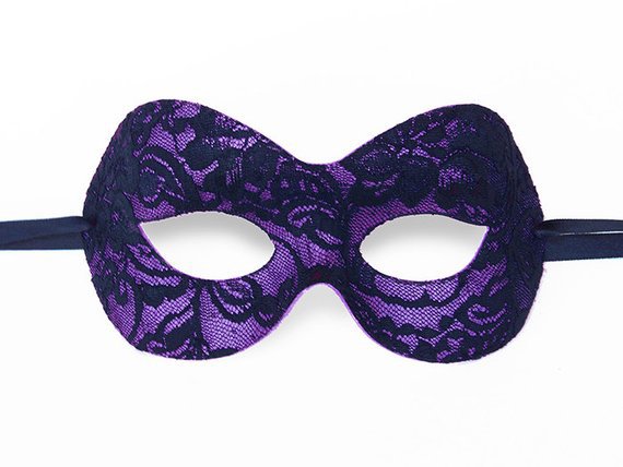 Black & Purple Lace Masquerade Mask Lace Covered Venetian | Etsy
