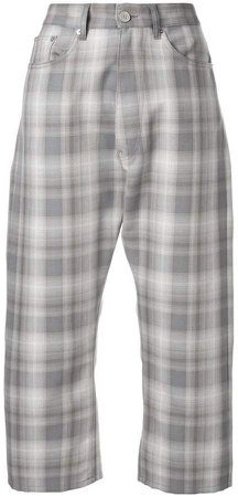high rise check cropped trousers