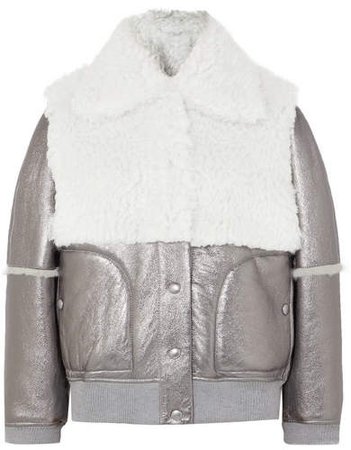 Metallic Leather And Shearling Jacket - Silver