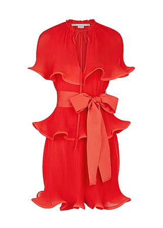 Stella McCartney Red ruffled plissé mini dress - Harvey Nichols