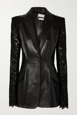 Black Lace-paneled leather blazer | Alexander McQueen | NET-A-PORTER