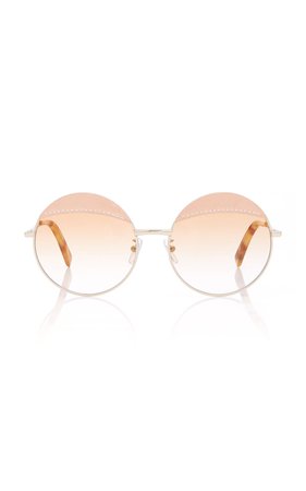 Loewe Sunglasses Round Leather-Trimmed Metal Sunglasses
