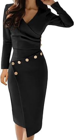 Lrady Women's Deep V Neck Casual Work Bodycon Cocktail Party Pencil Midi Dress at Amazon Women’s Clothing store